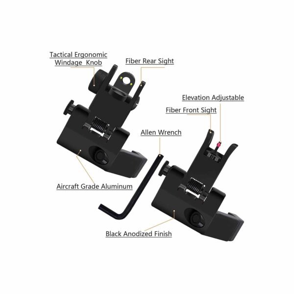 F2F 45degree Iron Sight Front and Rear Flip Up Folding Sights With Fiber For AR15