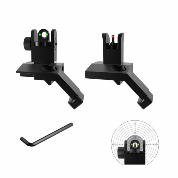 F2F 45degree Iron Sight Front and Rear Flip Up Folding Sights With Fiber For AR15